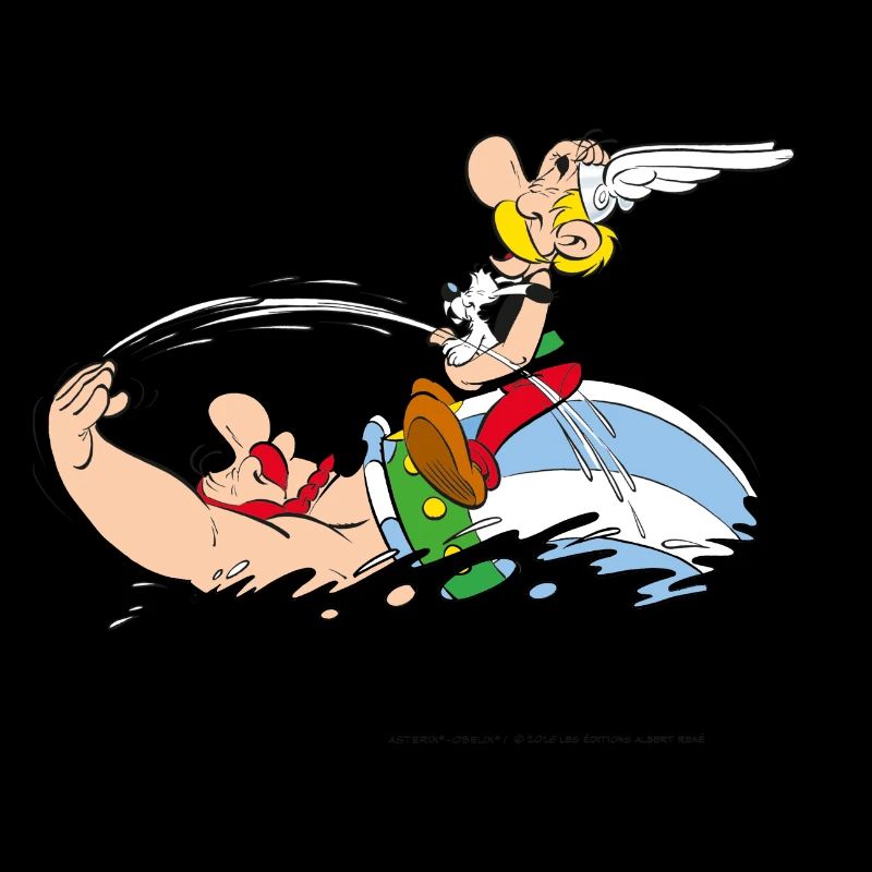 Astérix et Obélix se baignent avec Idéfix