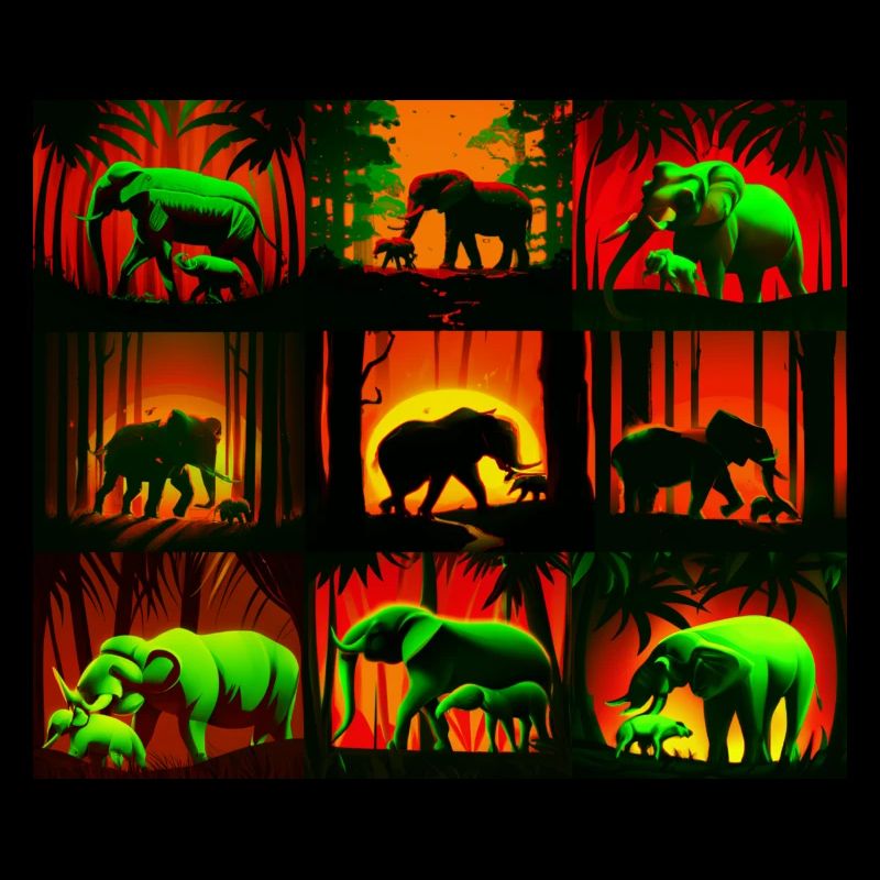 Elephants Pattern Design - Red/Green