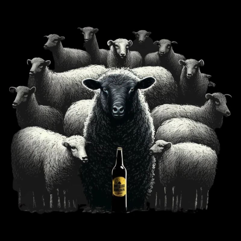 Cooles schwarzes Schaf mit Bier