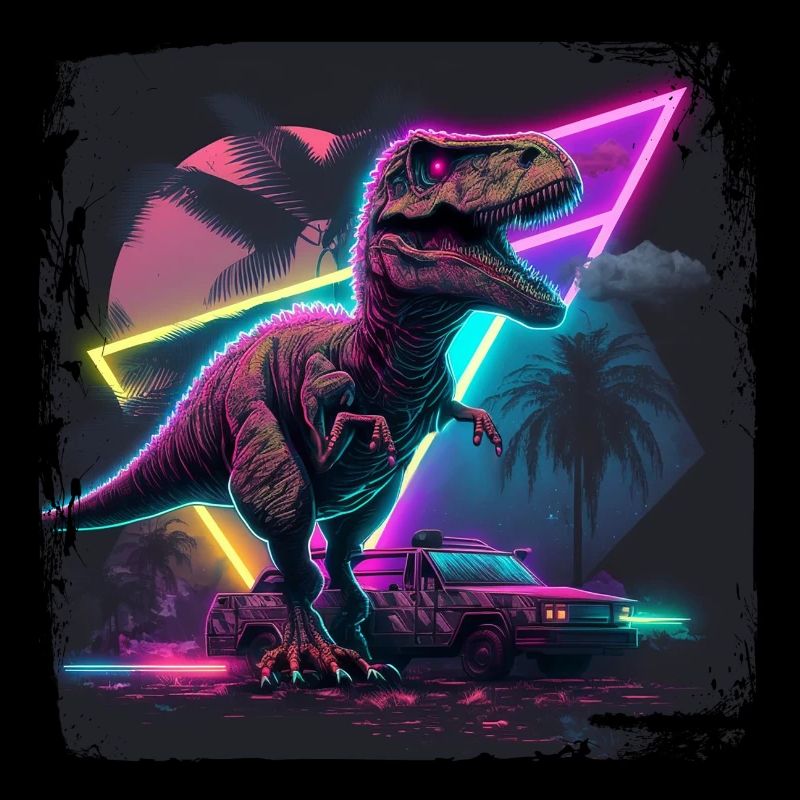 80s Synthwave Design mit Dinosaurier