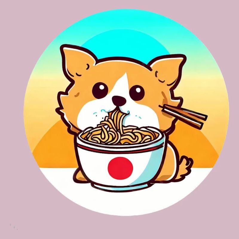 Dog eats ramen noodles