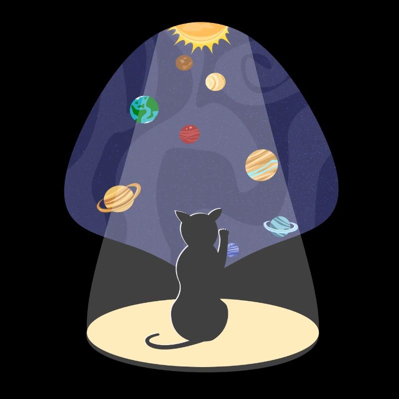 Chat mignon dans l’espace avec des planètes