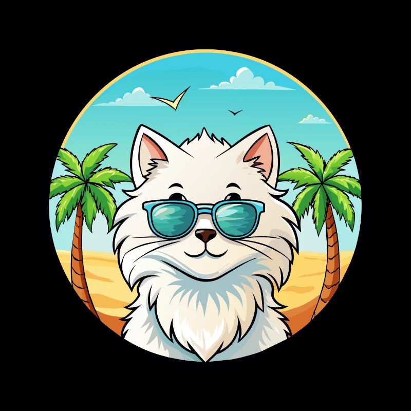 Blanc à poil long chat persan race dessin animé plage