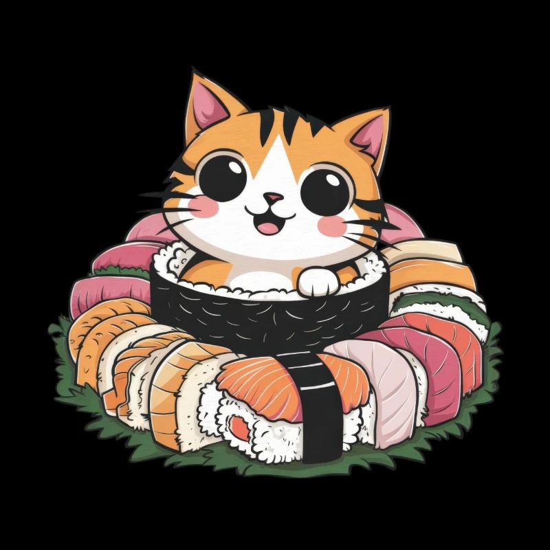 Mignon chat kawaii aime les sushis