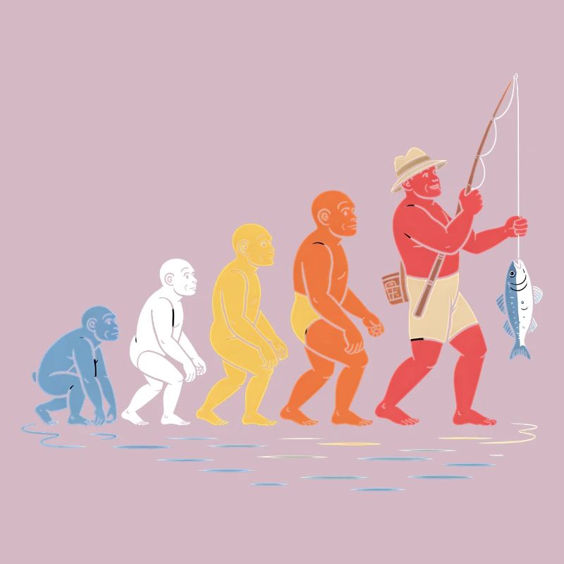 Die Evolution des lustigen menschlichen Fischerfischens