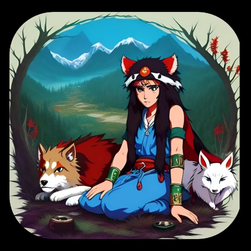 Fille d’anime avec renard et chien