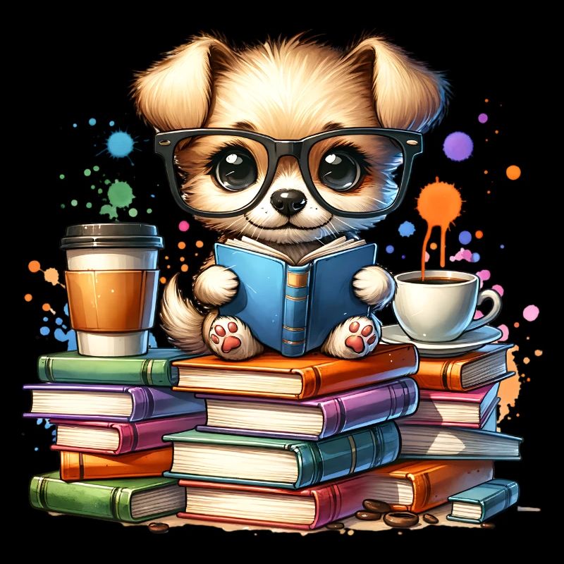 La lecture est mon passe-temps : Chiot mignon avec des lunettes