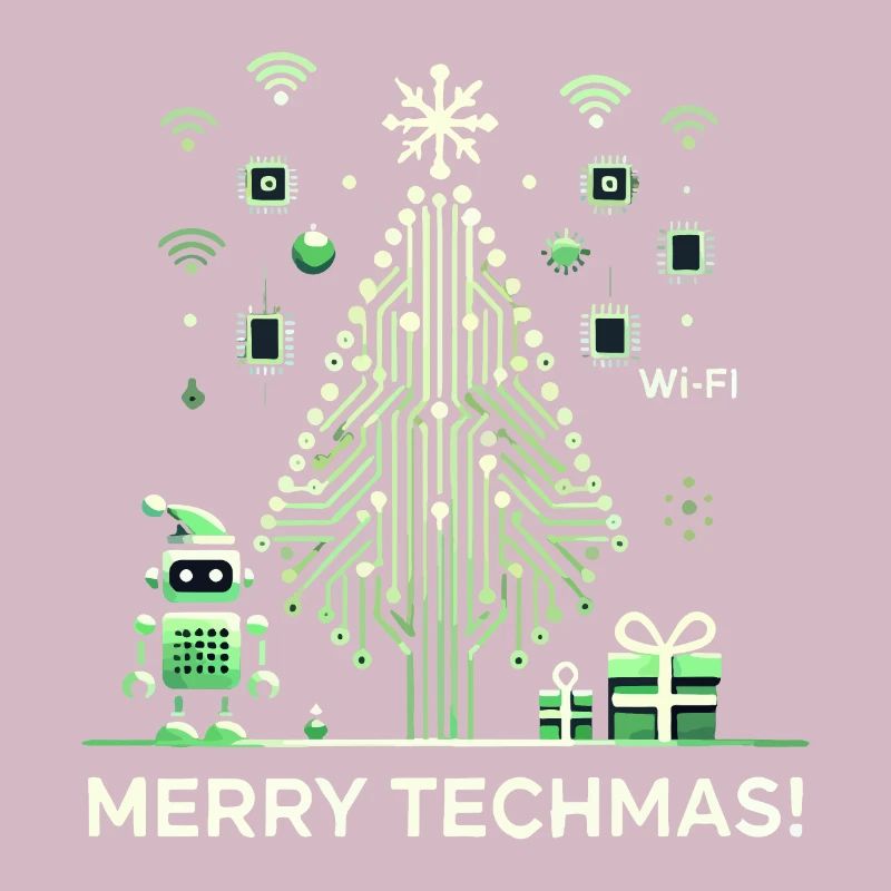 Merry Techmas - Robot and Circuit Christmas Tree