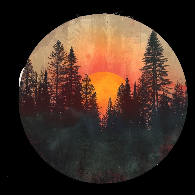 Sunset Forest Silhouette Outdoor Retro 80s Vibe 3