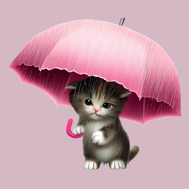 Chat avec parapluie rose