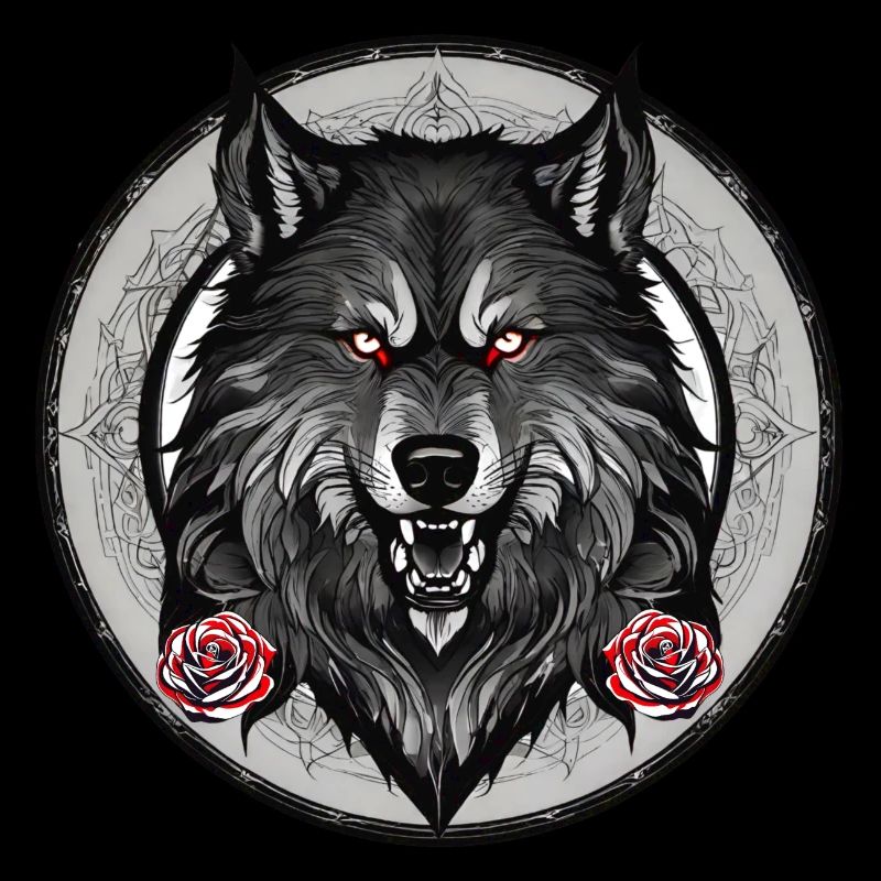 Grim wolf with roses
