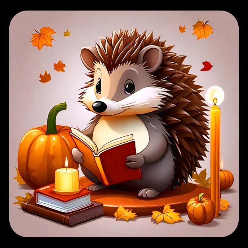 Hérisson mignon avec citrouille et bougies