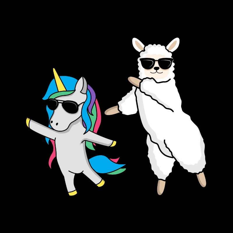 Dabbendes Lama with unicorn and sunglasses