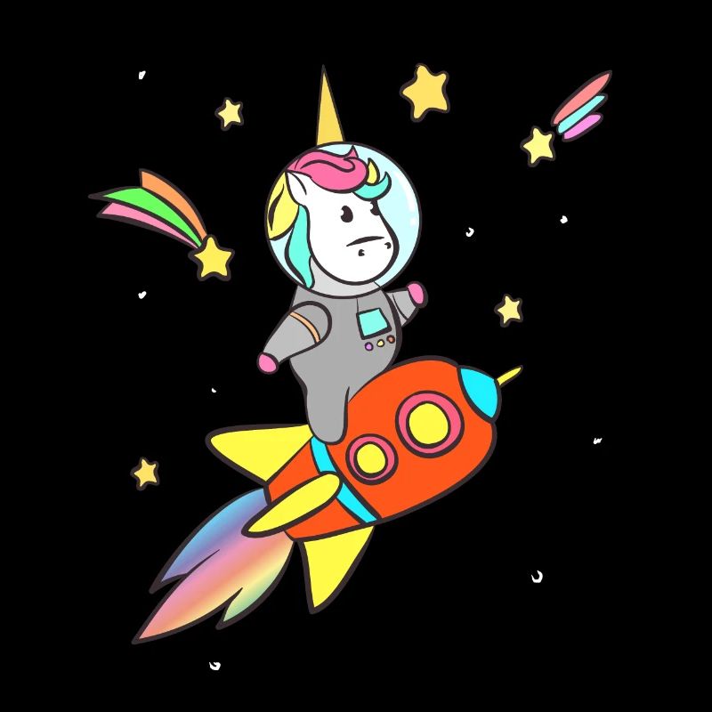 Unicorn on Rocket in Space