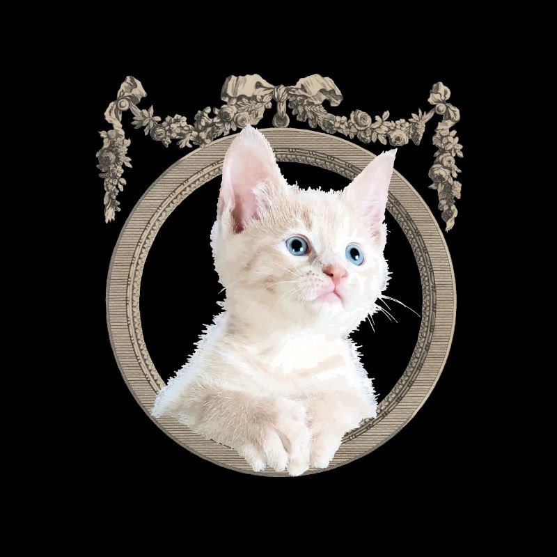 Mignon chat blanc est curieux, dans un cadre vintage