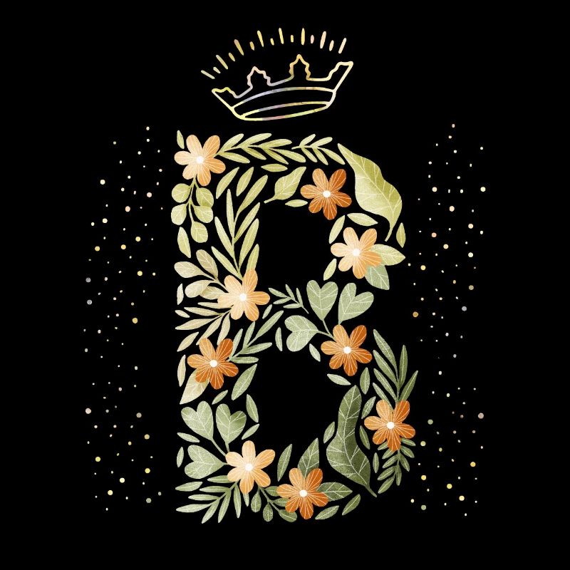 Monogram letter B with crown, floral ornament