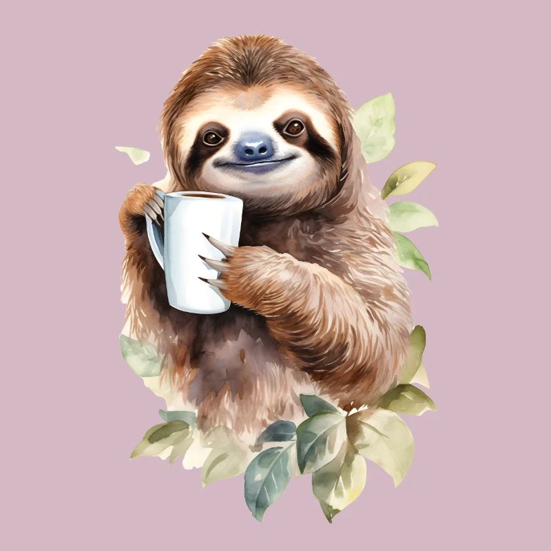Faultier mit Kaffee -Aquarellstil