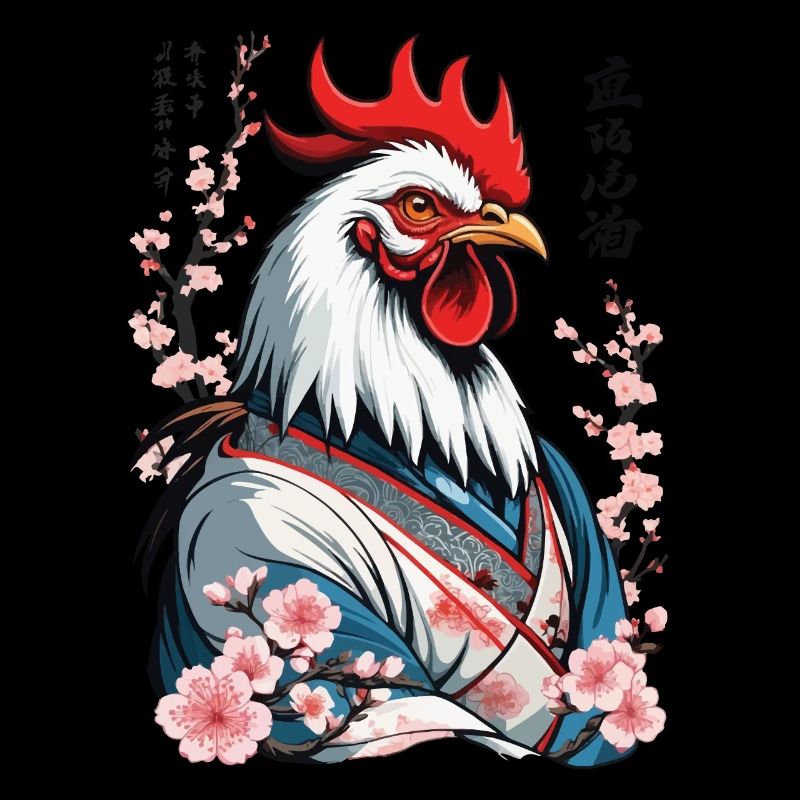 Samurai Bild Retro Design Hahn Kampfkunst