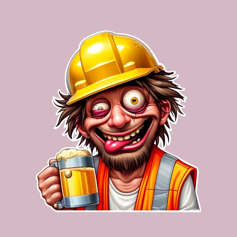 Construction Worker Beer Drunk Funny