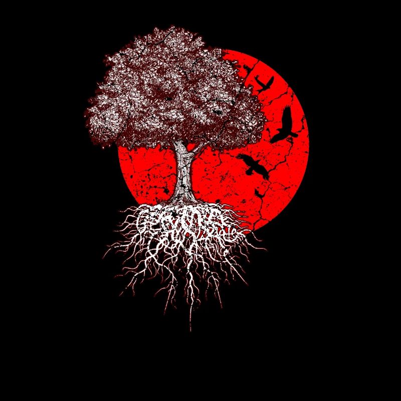 Japan art tree sun