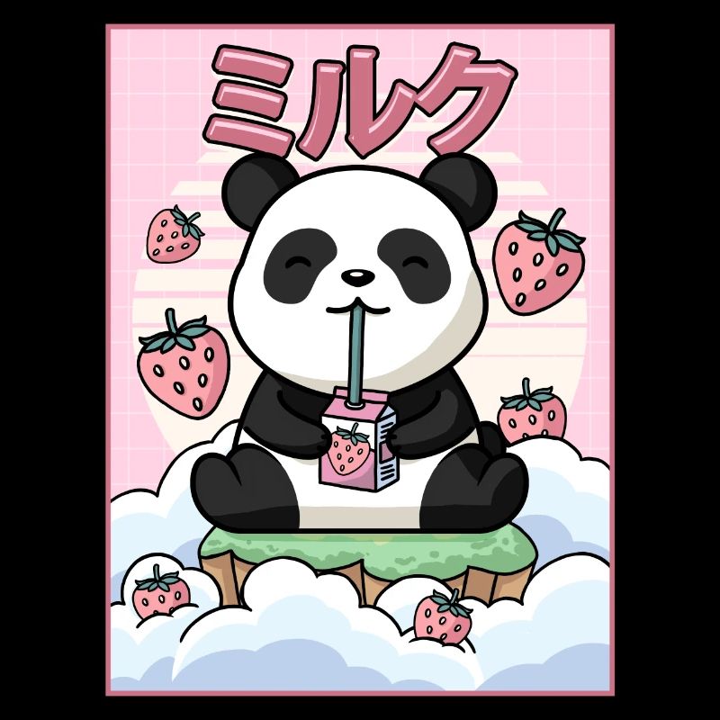 Japanese Aesthetic Kawaii Panda Bär Erdbeermilch G