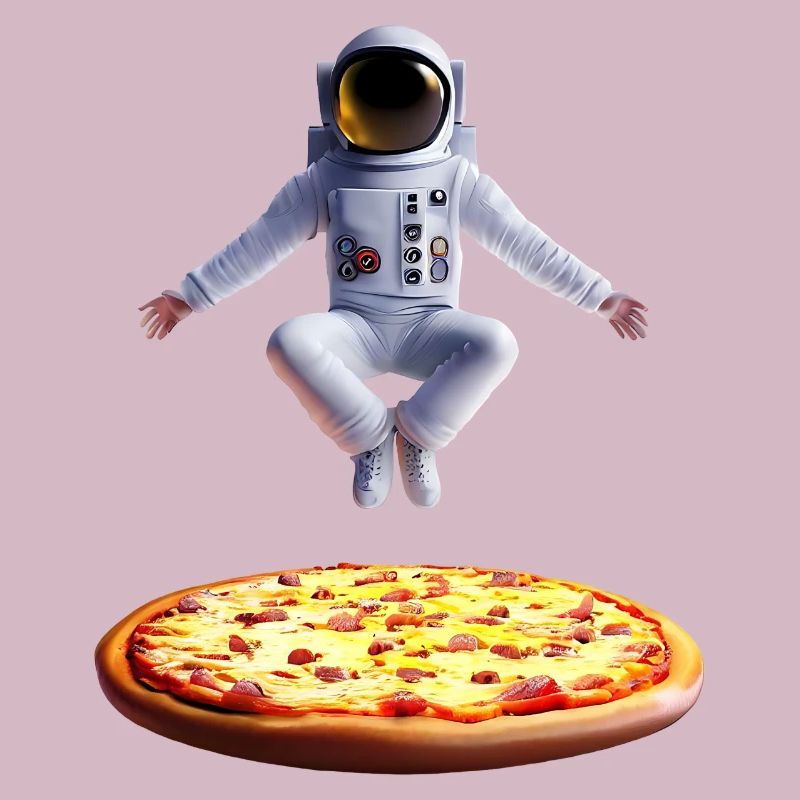 Hovering astronaut over pizza