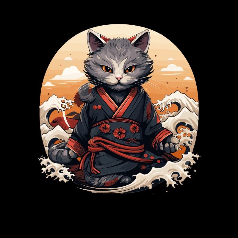 Samurai Cat Cat Ninja Katana Japan