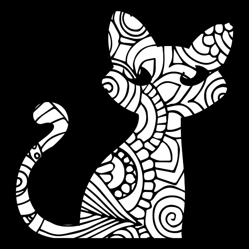 dessin chat mandala noir et blanc