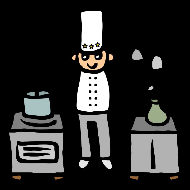 Cook in the kitchen at the stove while cooking