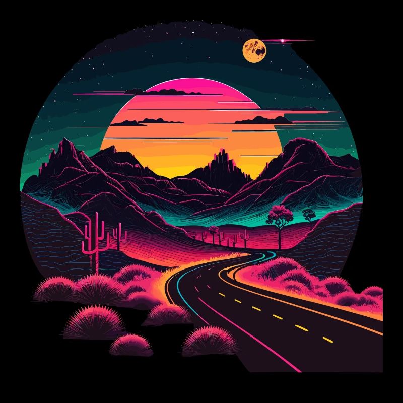 Straße im Synthwave-Stil