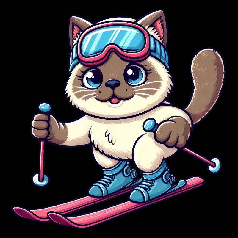 Siamese Cat Ski Holiday Skier