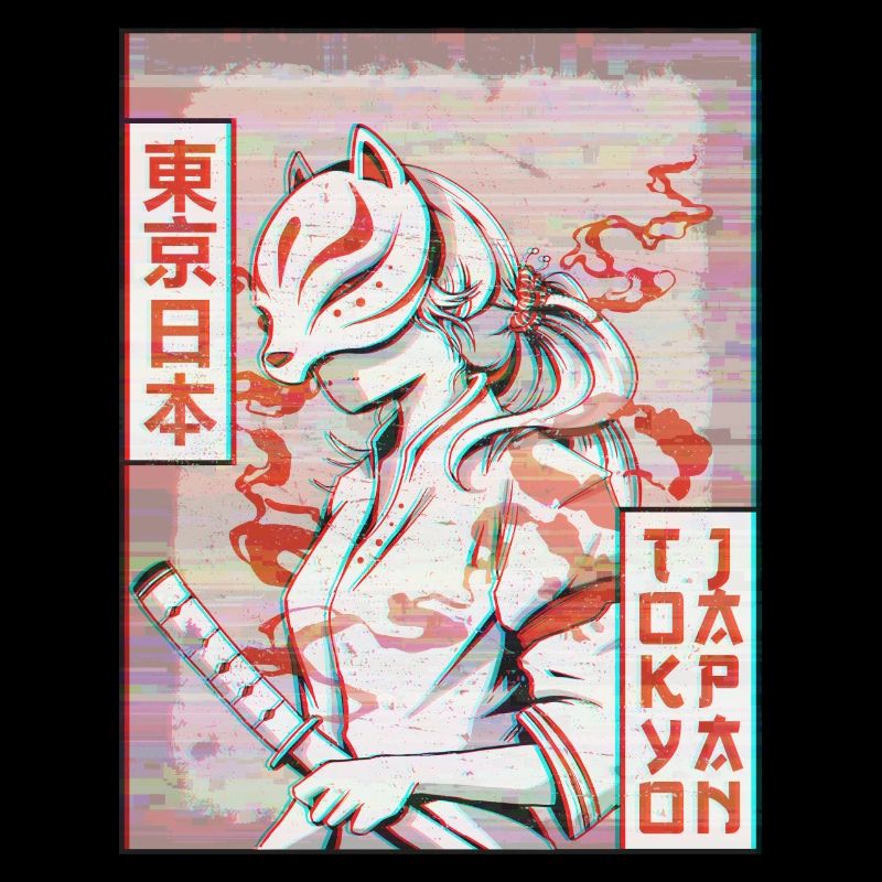 Samurai Kitsune Fox Mask Vaporwave Aesthetic