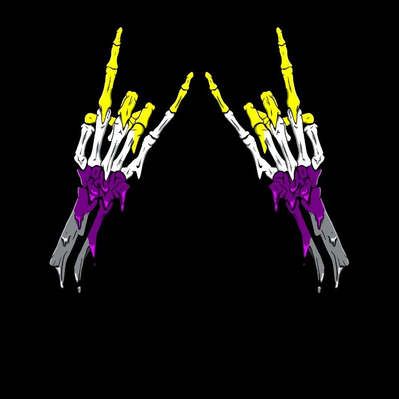 Non Binary Pride Flag Devil Horn Skeleton Subtle