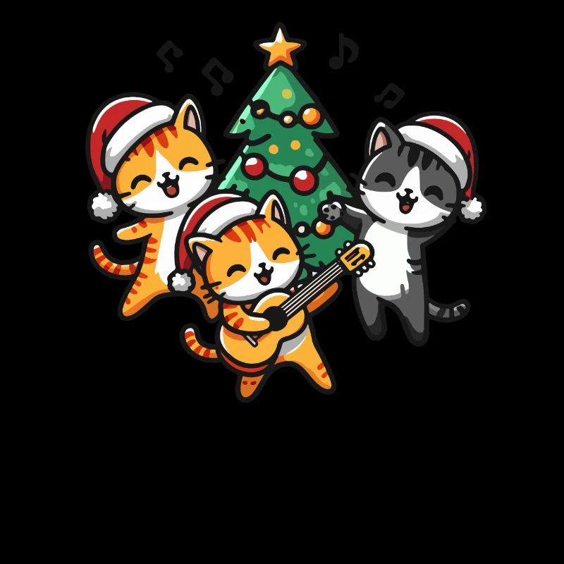 Chats dansant autour du sapin de Noël - Pull de Noël