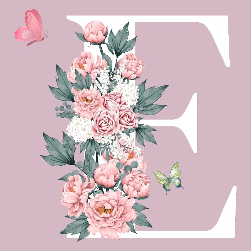 Lettre e fleurs rose