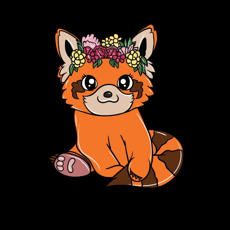 Süßer, niedlicher, roter Panda, Panda mit Blumen