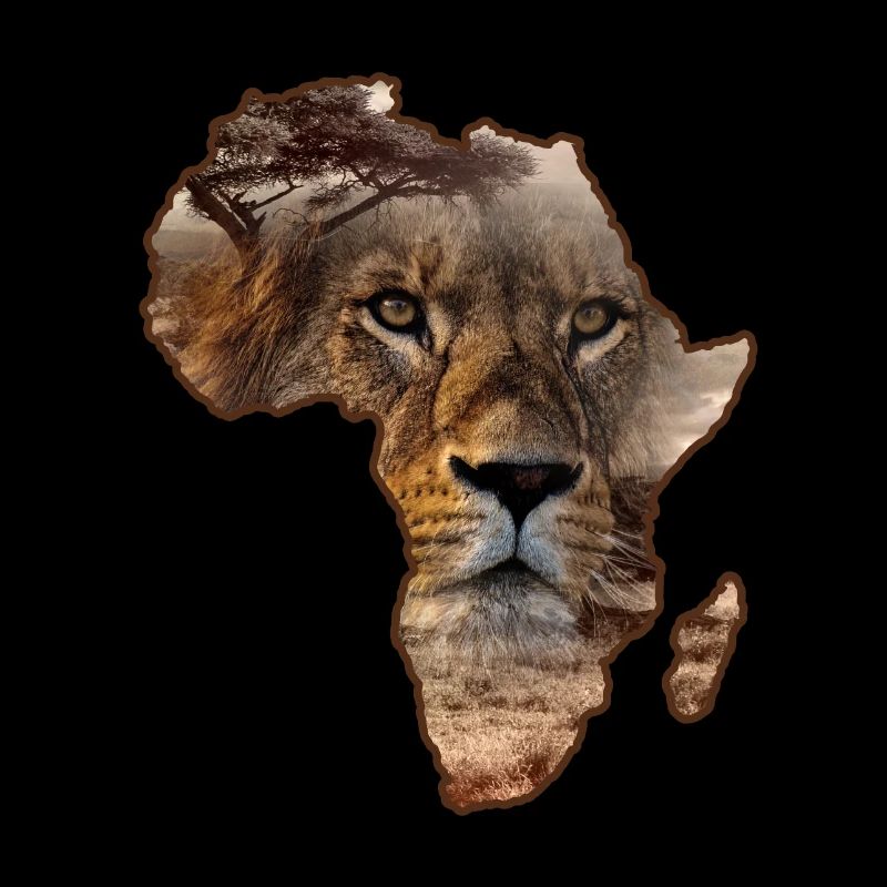 Löwe auf Silhouette von Afrika
