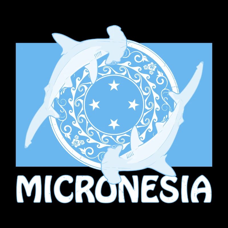 Drapeau de la Micronésie et requins-marteaux