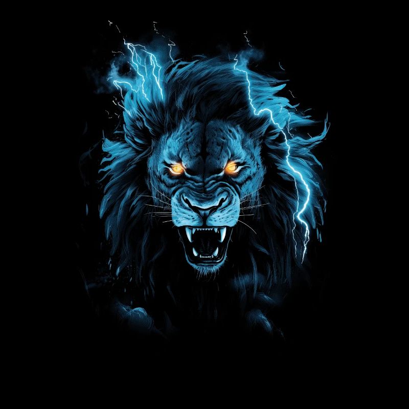 Lion, Fire, Blue, Male