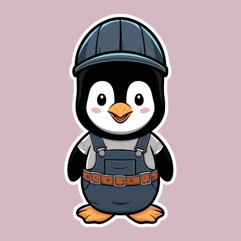 Penguin with construction worker helmet and dungarees