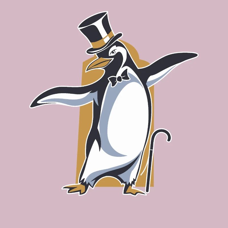 Pingouin en queue de pie avec chapeau haut de forme dansant