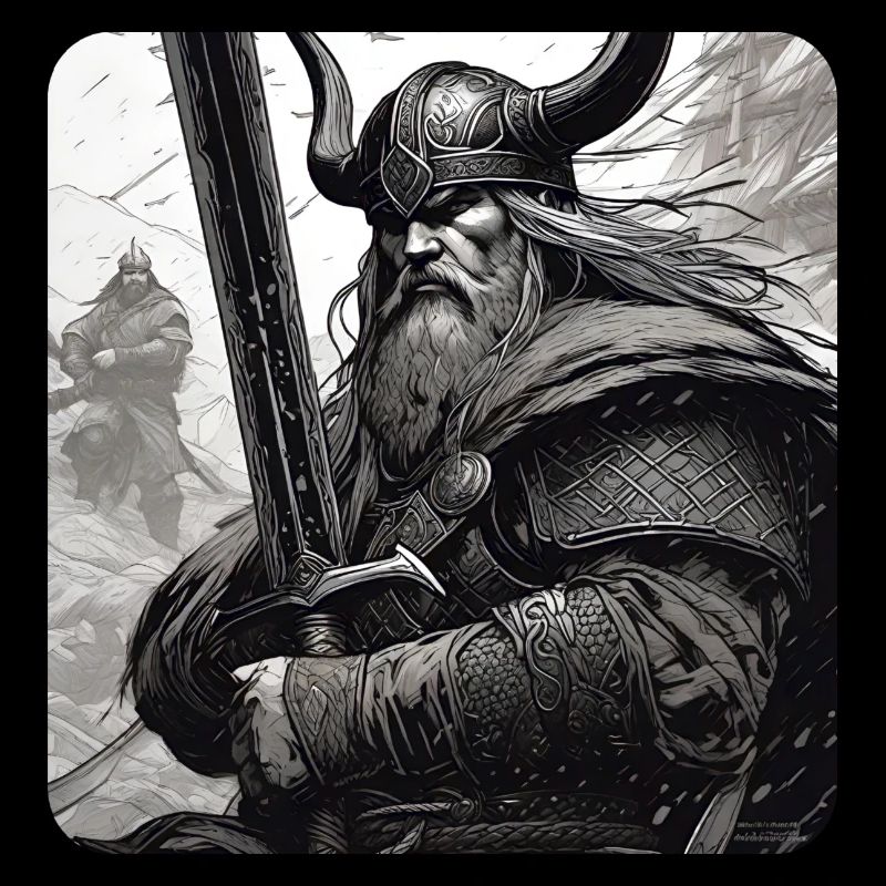 Fier Viking avec épée et cornes casque