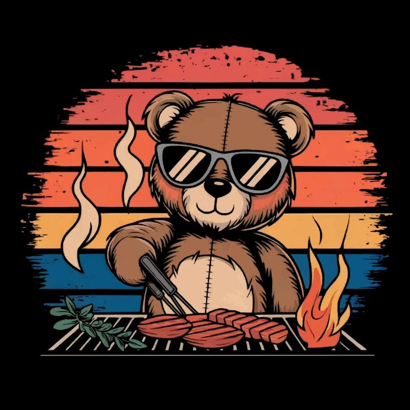 Teddy bear grilling a BBQ on the grill