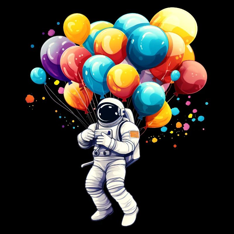 Astronaut with balloons, outer space, illustration,