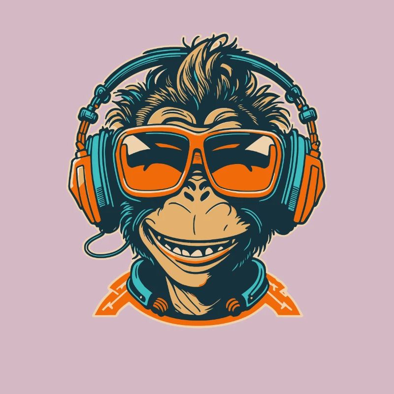Affe DJ Sonnenbrille Kopfhörer Schimpanse Bunt