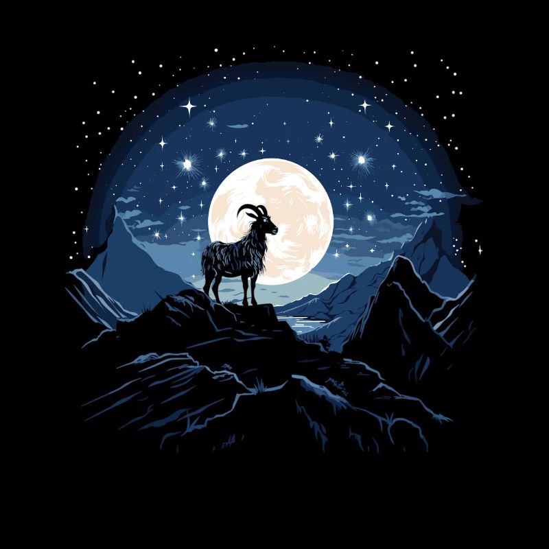 Starry Night Goat Silhouette Constellation Design