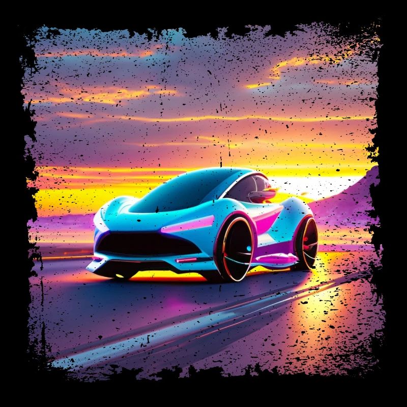 futuristisches Auto in Sonnenuntergangsfarben