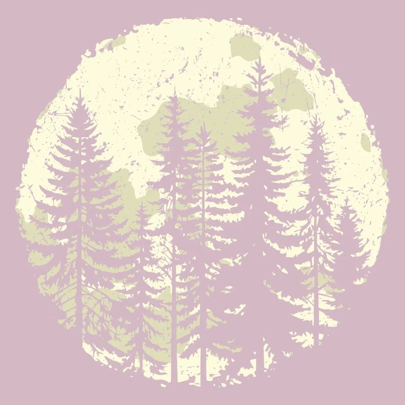 Night Forest Silhouette with Full Moon