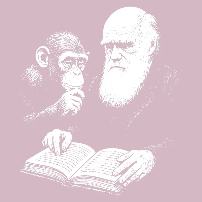 Charles Darwin studying with Monkey 