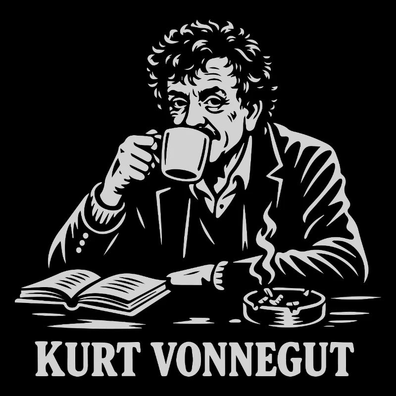 Kurt Vonnegut drinking coffee